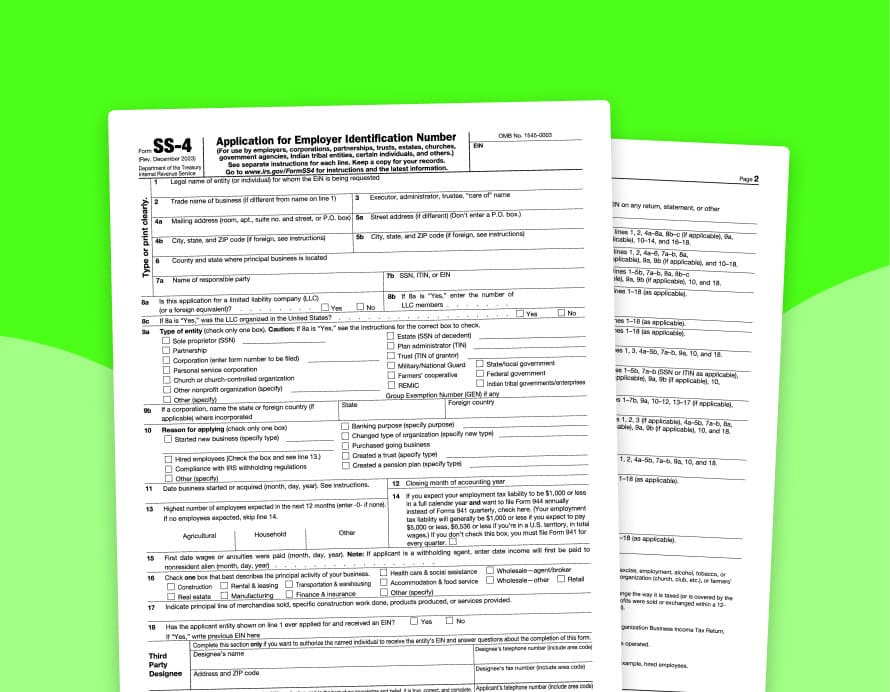 An EIN application form